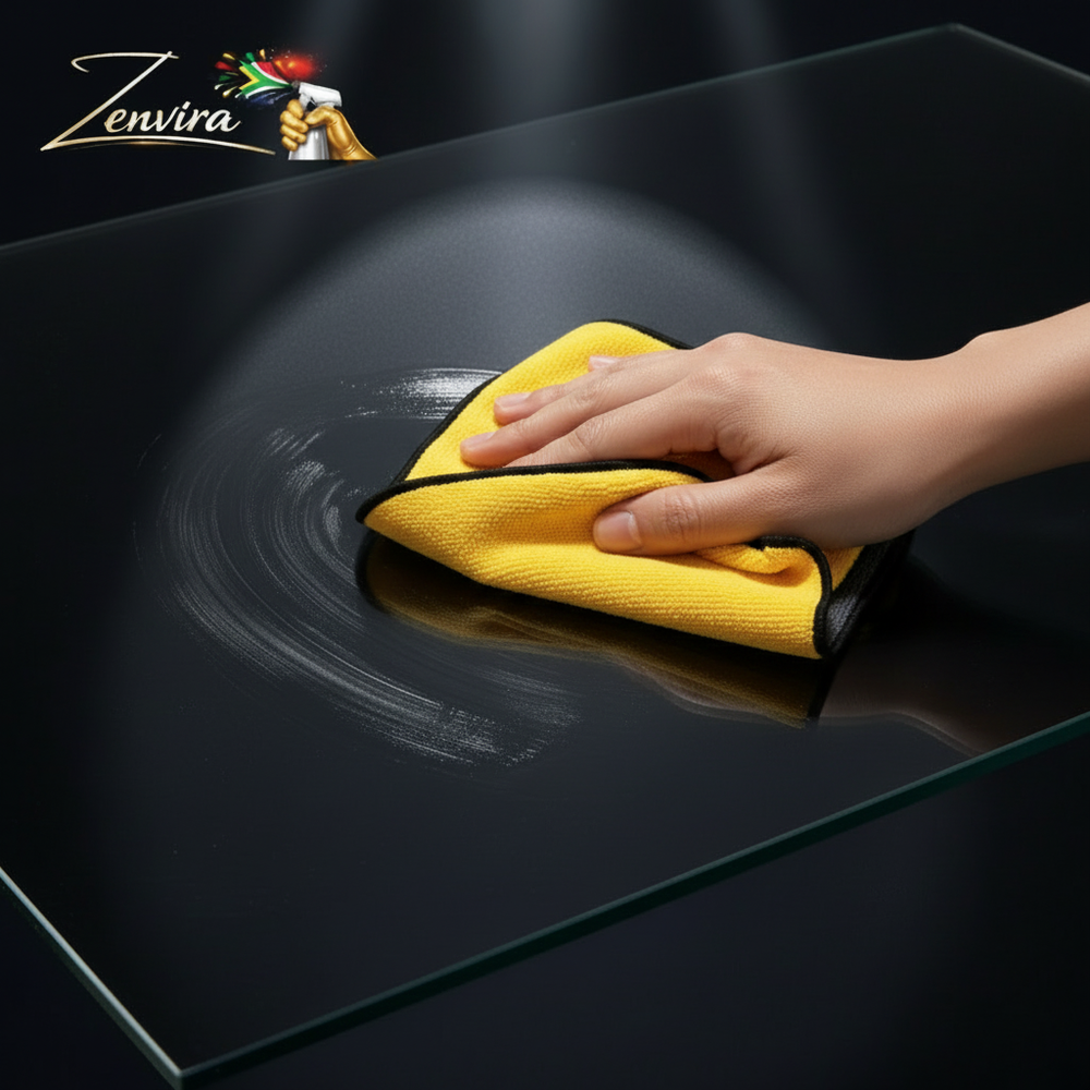 After - Yellow & Grey Cloth Cleaning Glass